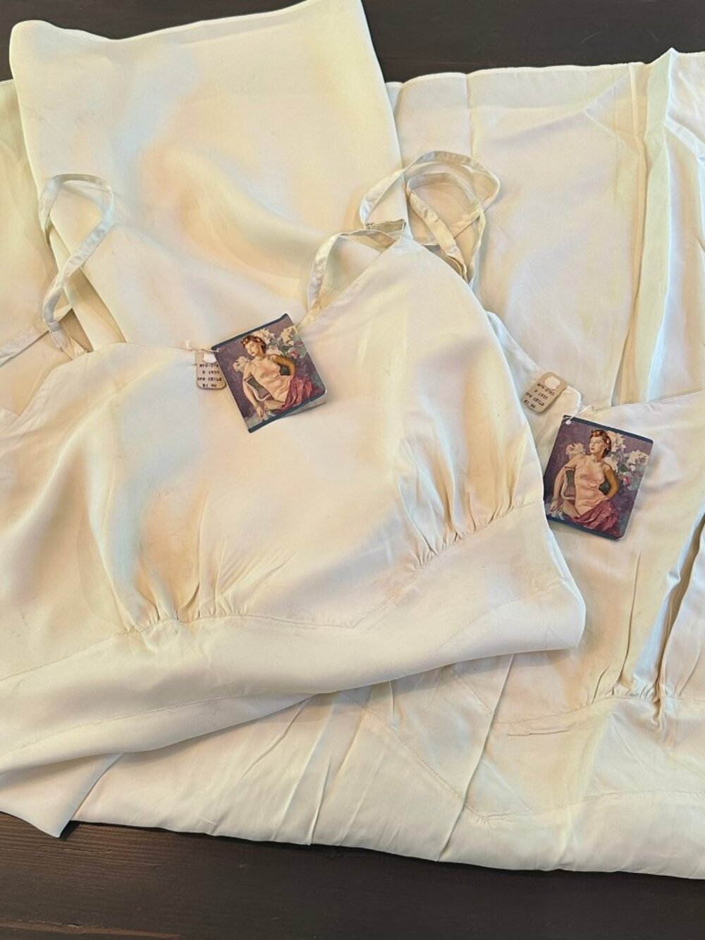 🤍🤍 Vintage 1930s Laros No-Ride Full Slips Set Ivory Bias Cut Lingerie M/L🤍🤍